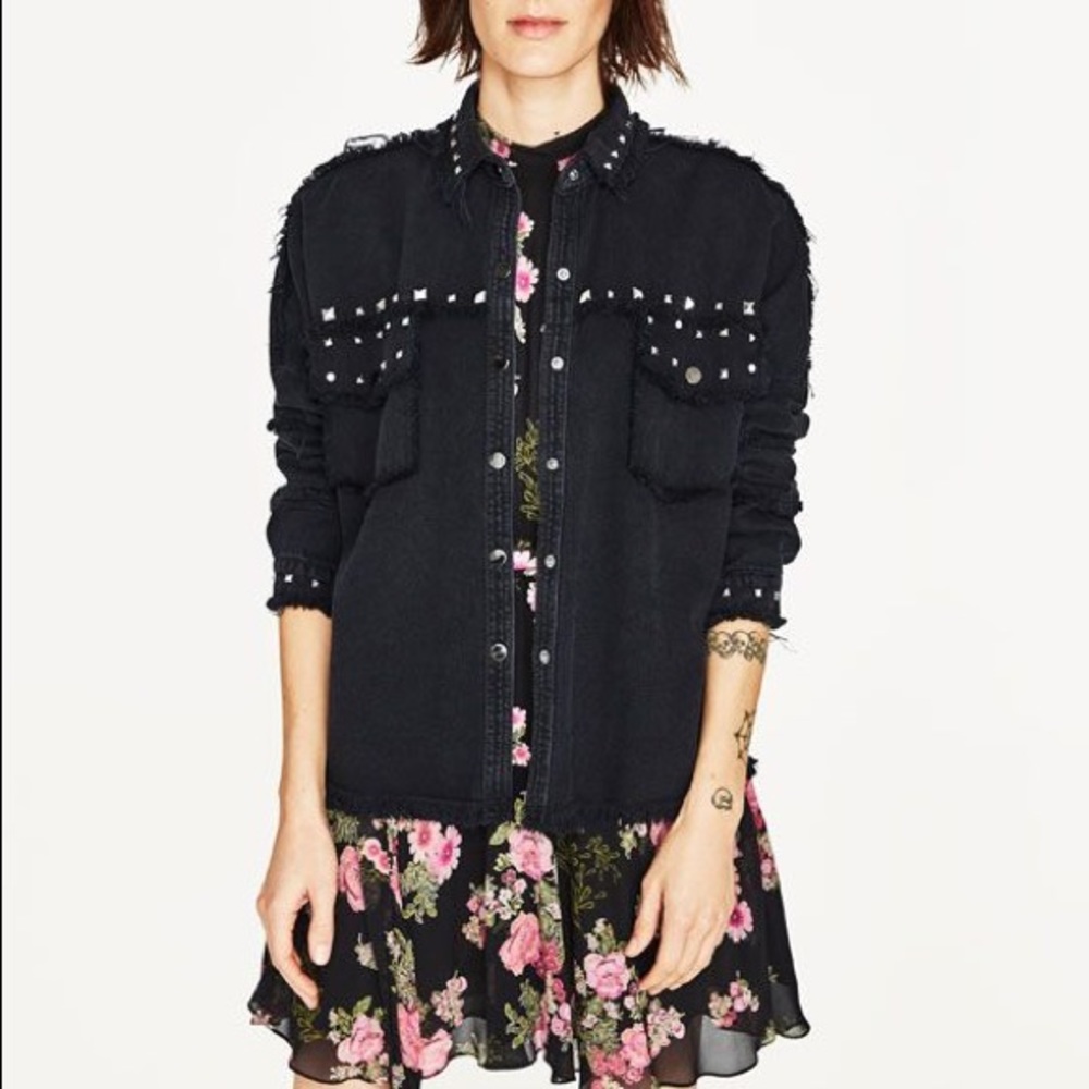 Zara Washed Black Distressed Jacket